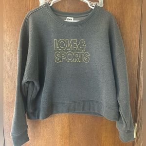 Love and Sport Cropped Style Sweatshirt in Gray and Gold Writing Size XL